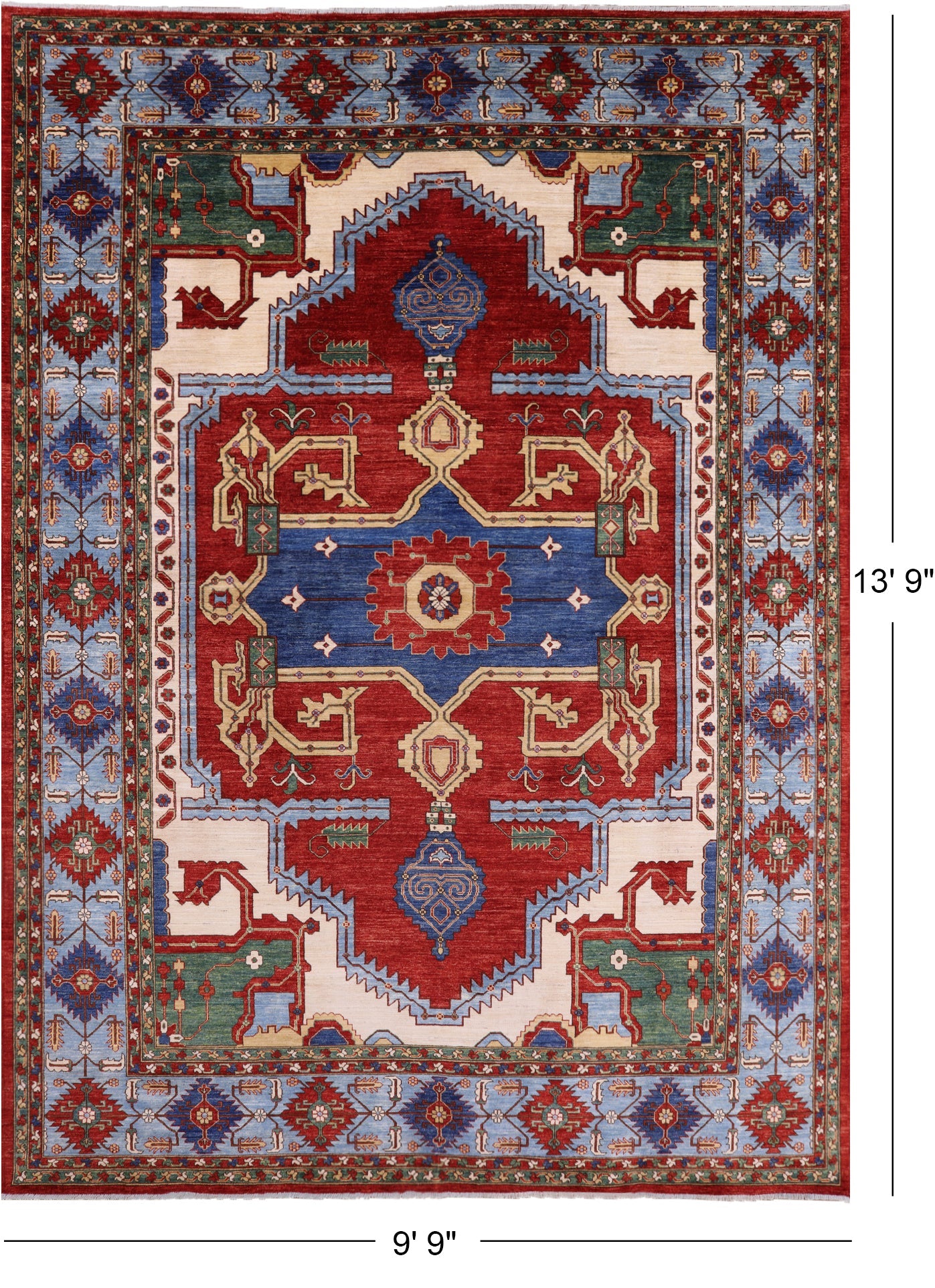 Red Persian Fine Serapi Handmade Wool Rug - 9' 9" X 13' 9" - Golden Nile