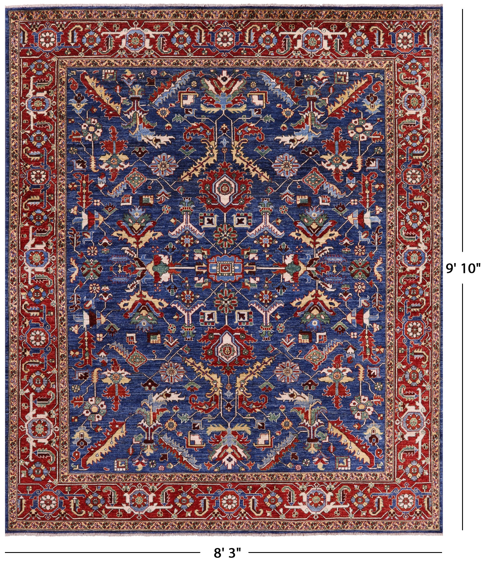 Blue Persian Fine Serapi Hand Knotted Wool Rug - 8' 3" X 9' 10" - Golden Nile