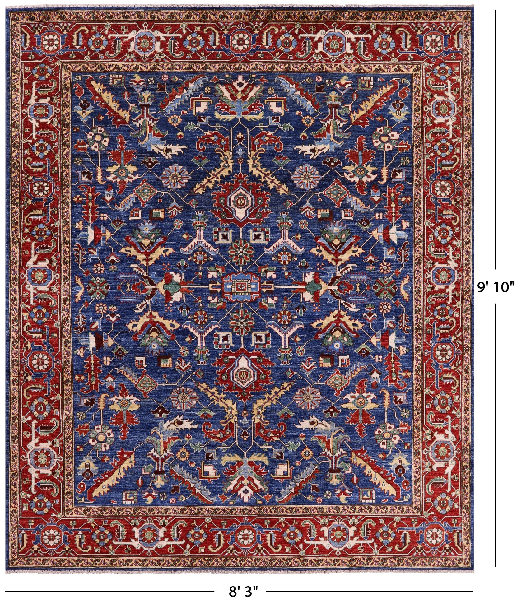 Blue Persian Fine Serapi Hand Knotted Wool Rug - 8' 3" X 9' 10" - Golden Nile