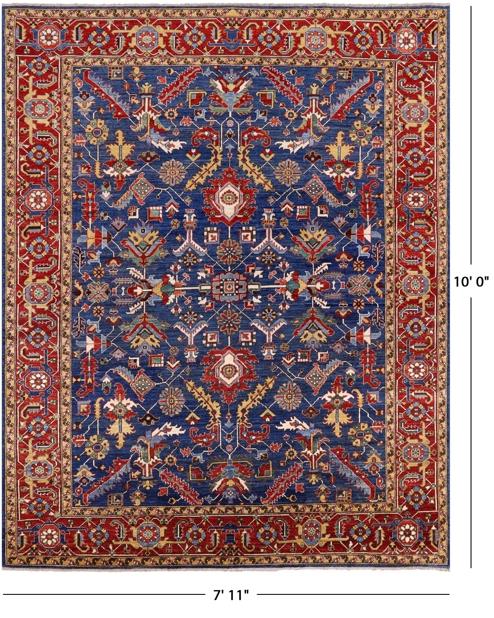 Blue Persian Fine Serapi Hand Knotted Wool Rug - 7' 11" X 10' 0" - Golden Nile