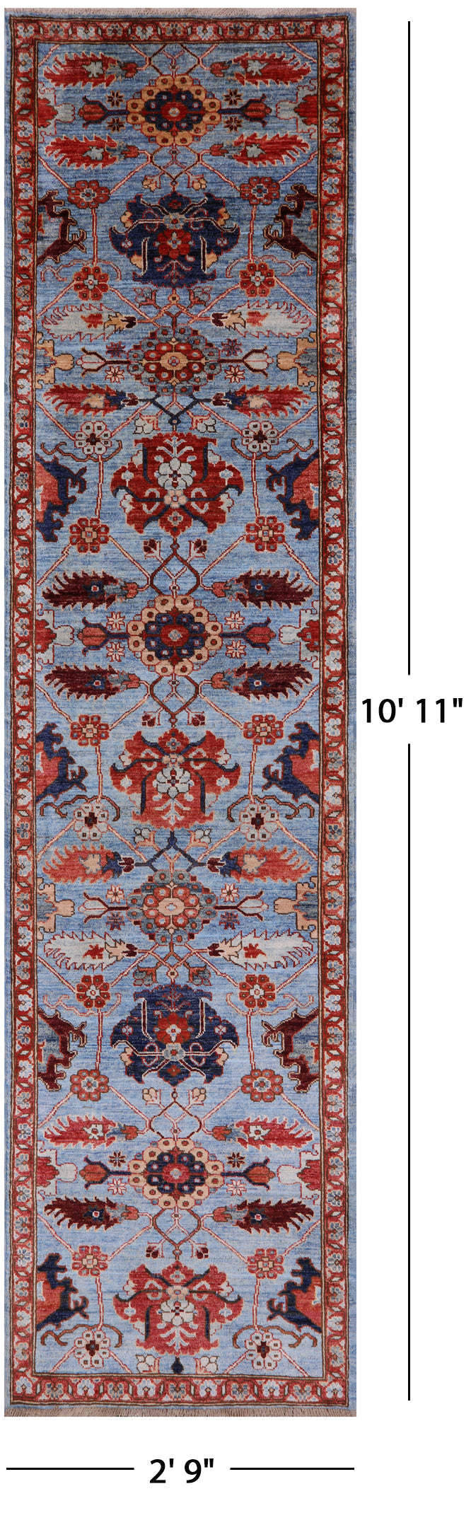 Blue Persian Fine Serapi Handmade Wool Runner Rug - 2' 9" X 10' 11" - Golden Nile