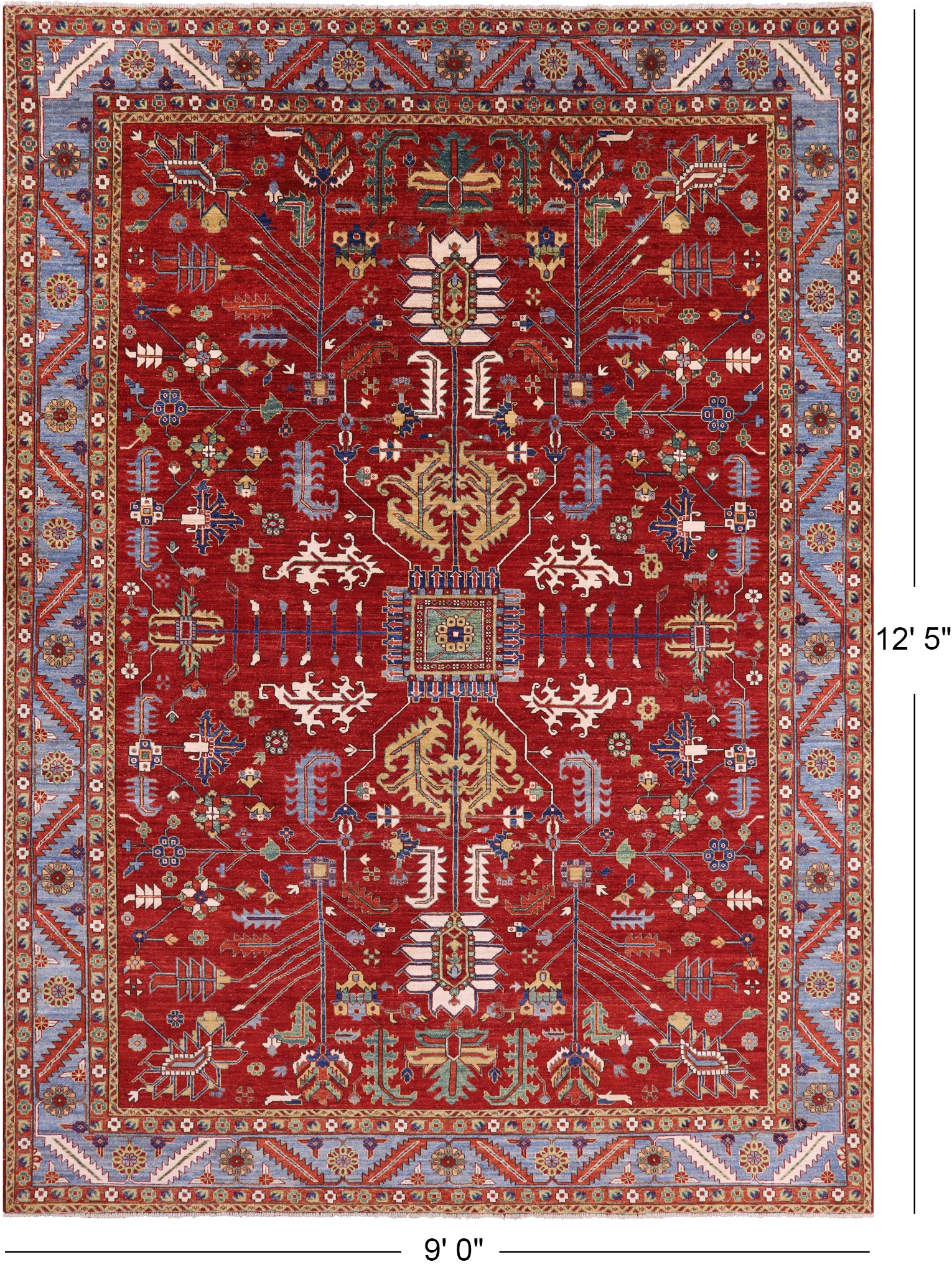 Red Persian Fine Serapi Handmade Wool Rug - 9' 0" X 12' 5" - Golden Nile