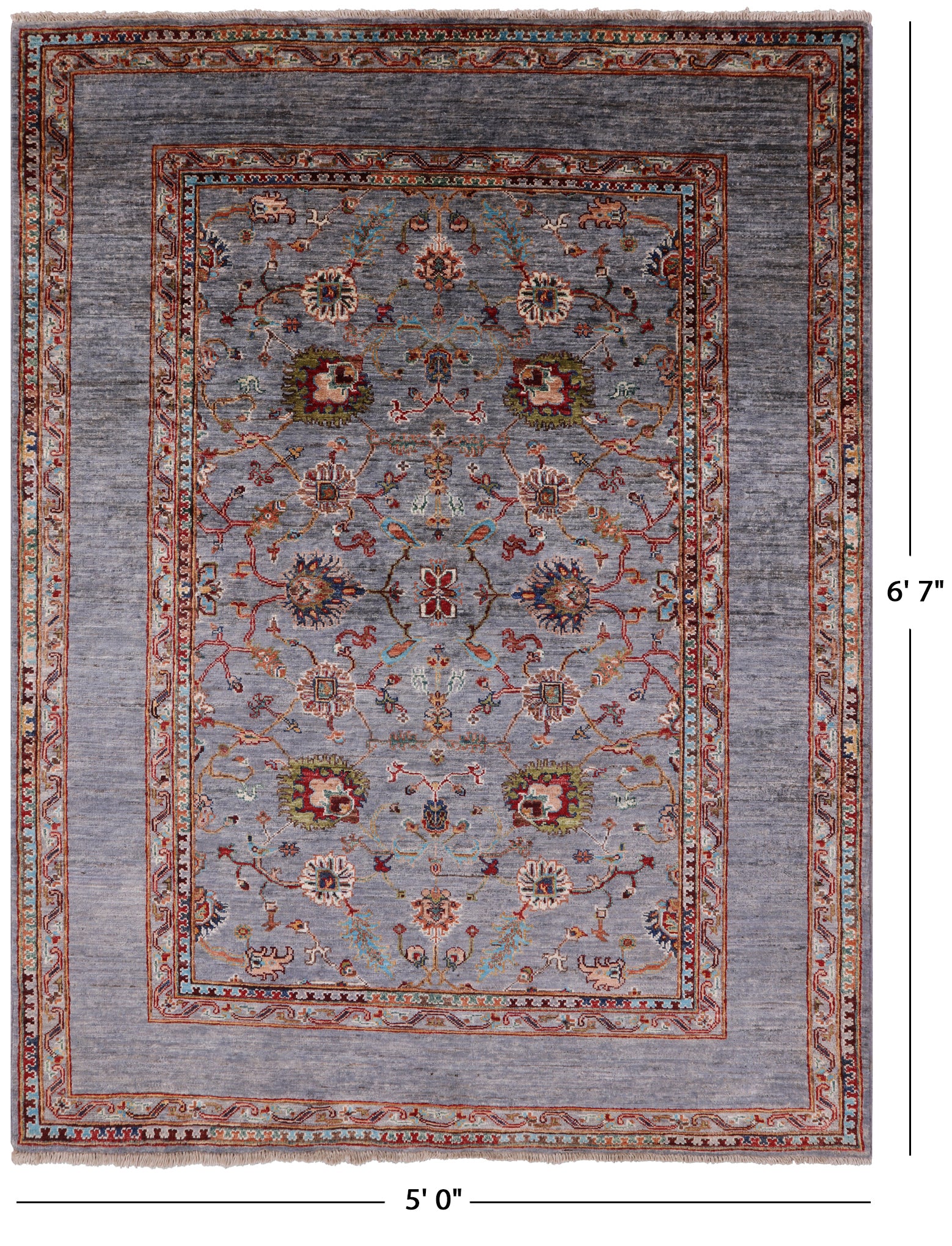 Grey Peshawar Hand Knotted Wool Rug - 5' 0" X 6' 7" - Golden Nile