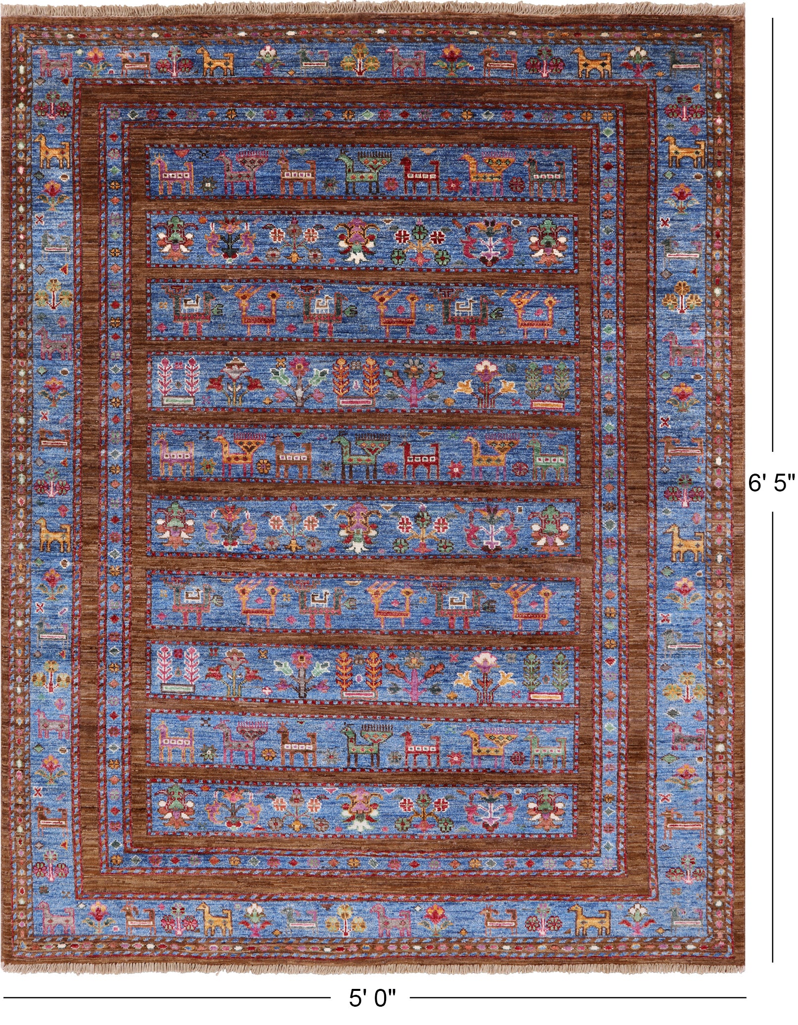 Brown Persian Tribal Gabbeh Handmade Wool Rug - 5' 0" X 6' 5" - Golden Nile