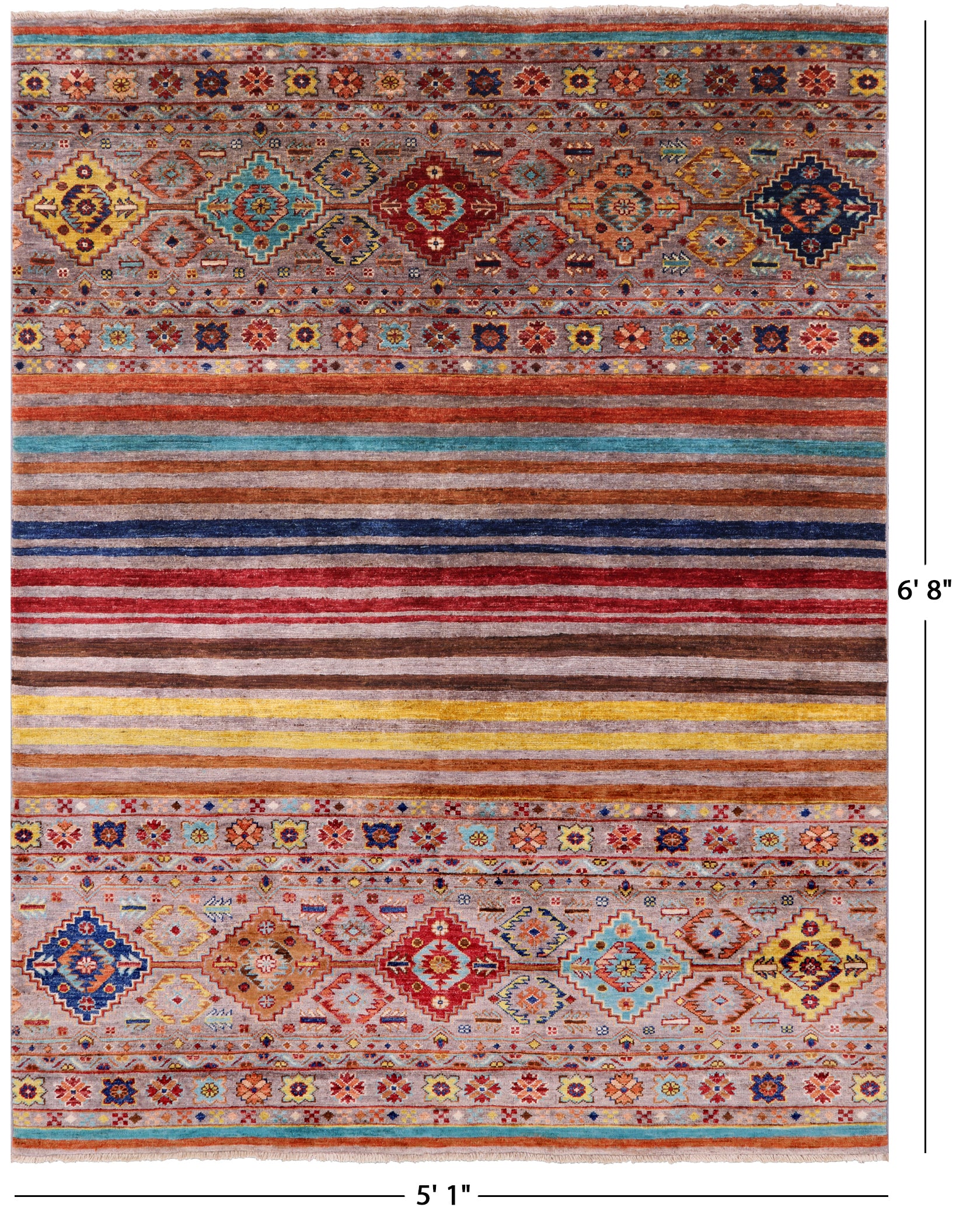 Khorjin Persian Gabbeh Hand Knotted Wool Rug - 5' 1" X 6' 8" - Golden Nile