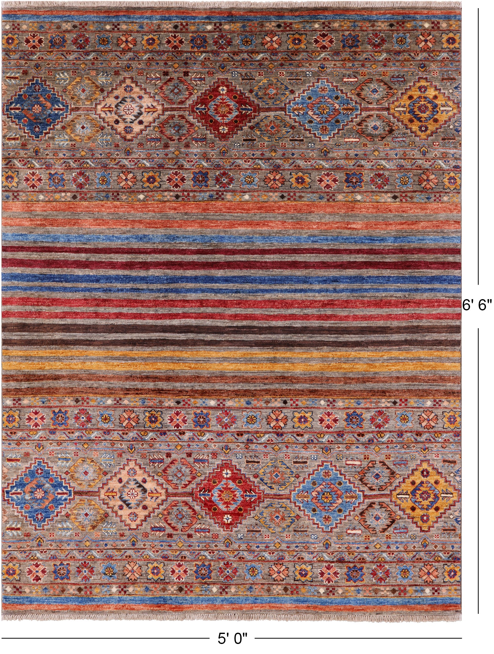 Khorjin Persian Gabbeh Handmade Wool Rug - 5' 0" X 6' 6" - Golden Nile