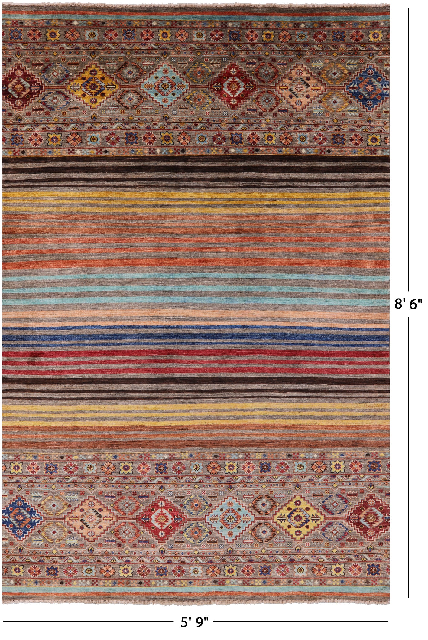 Khorjin Persian Gabbeh Hand Knotted Wool Rug - 5' 9" X 8' 6" - Golden Nile