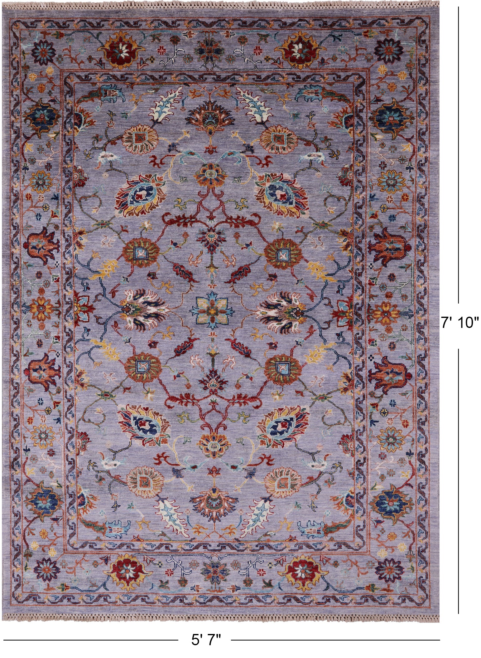 Grey Peshawar Hand Knotted Wool Rug - 5' 7" X 7' 10" - Golden Nile