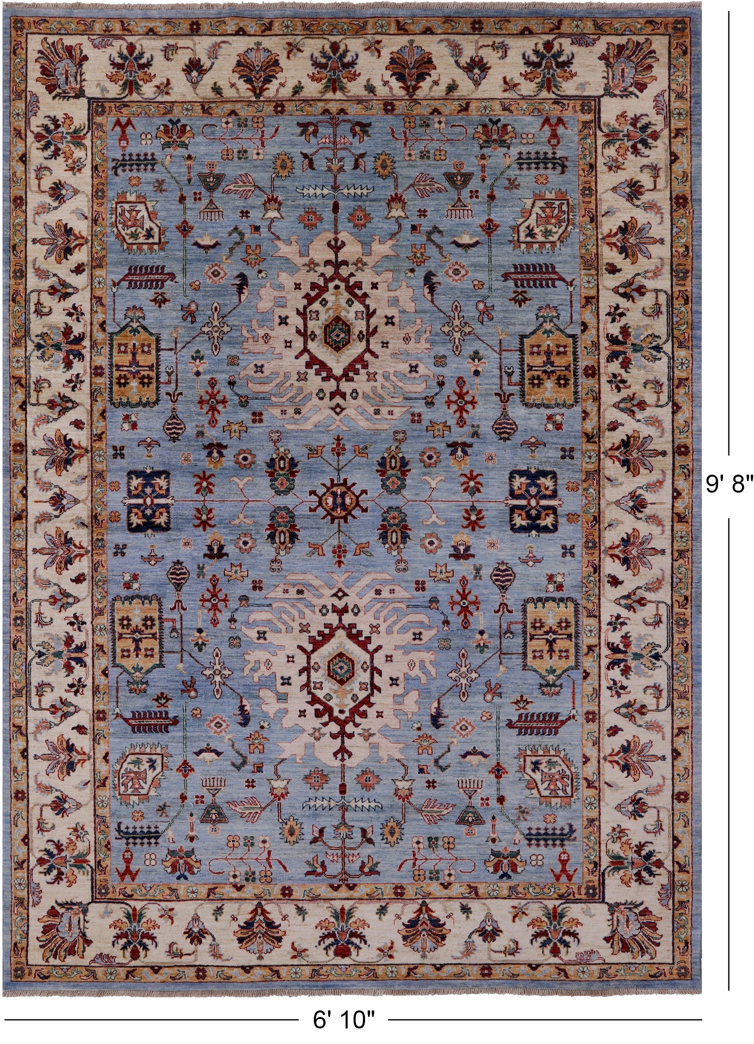 Blue Persian Fine Serapi Hand Knotted Wool Rug - 6' 10" X 9' 8" - Golden Nile