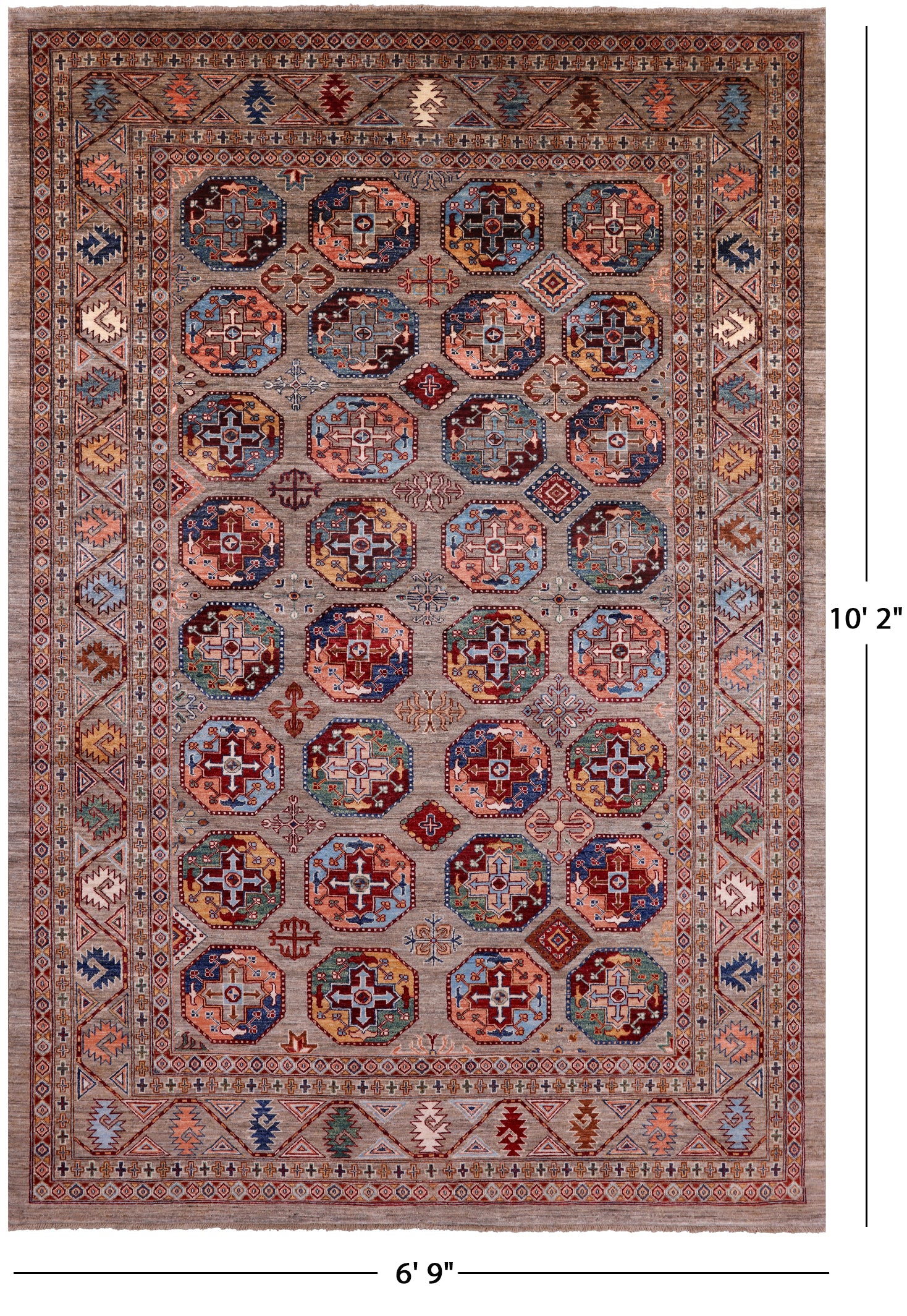 Turkmen Ersari Handmade Wool Rug - 6' 9" X 10' 2" - Golden Nile