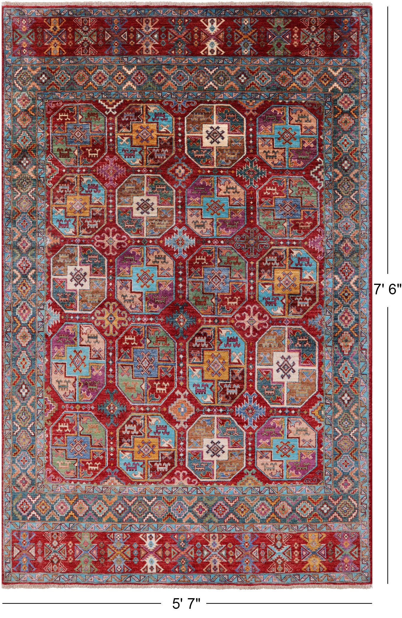 Turkmen Ersari Hand Knotted Wool Rug - 5' 7" X 7' 6" - Golden Nile