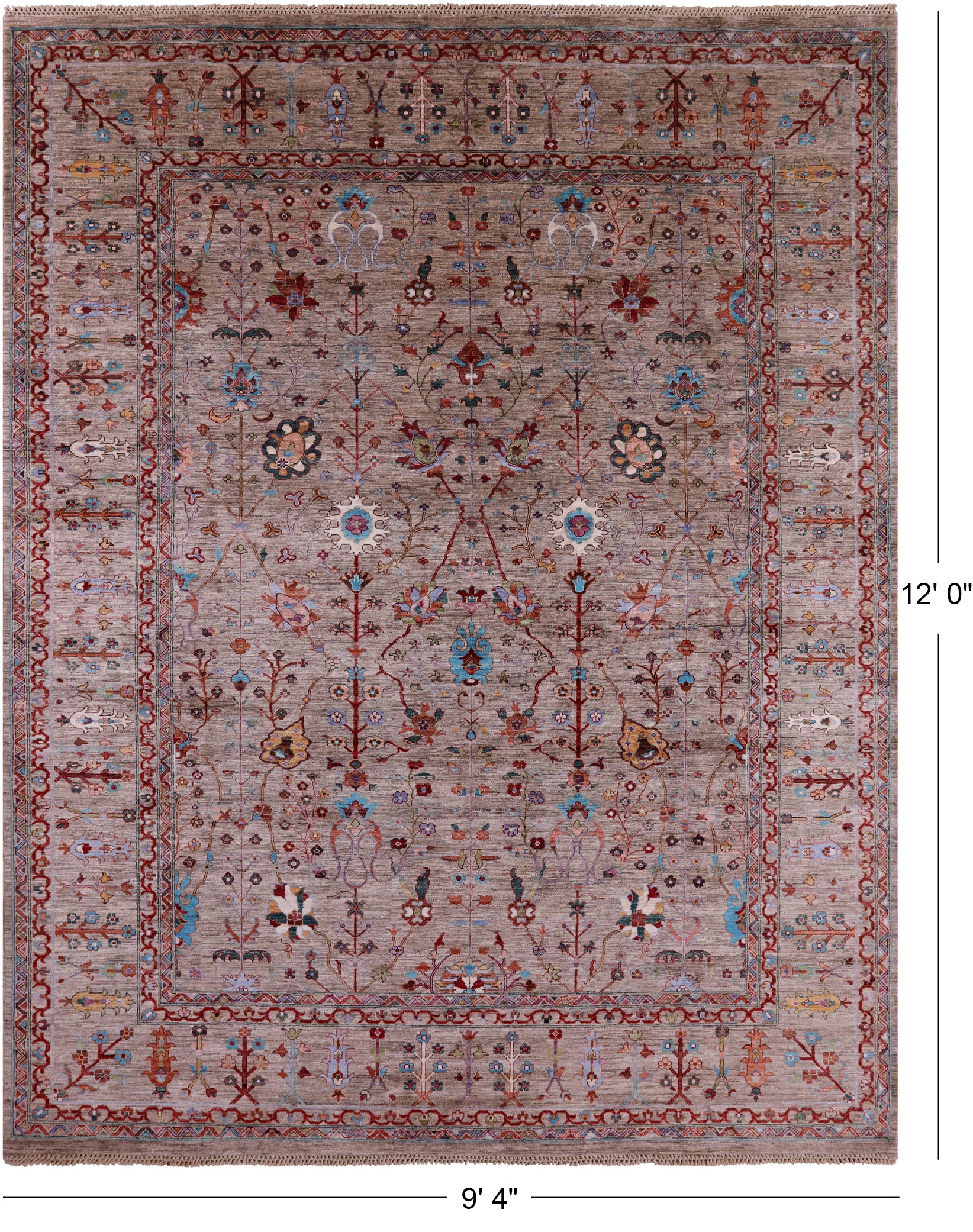 Peshawar Hand Knotted Wool Rug - 9' 4" X 12' 0" - Golden Nile