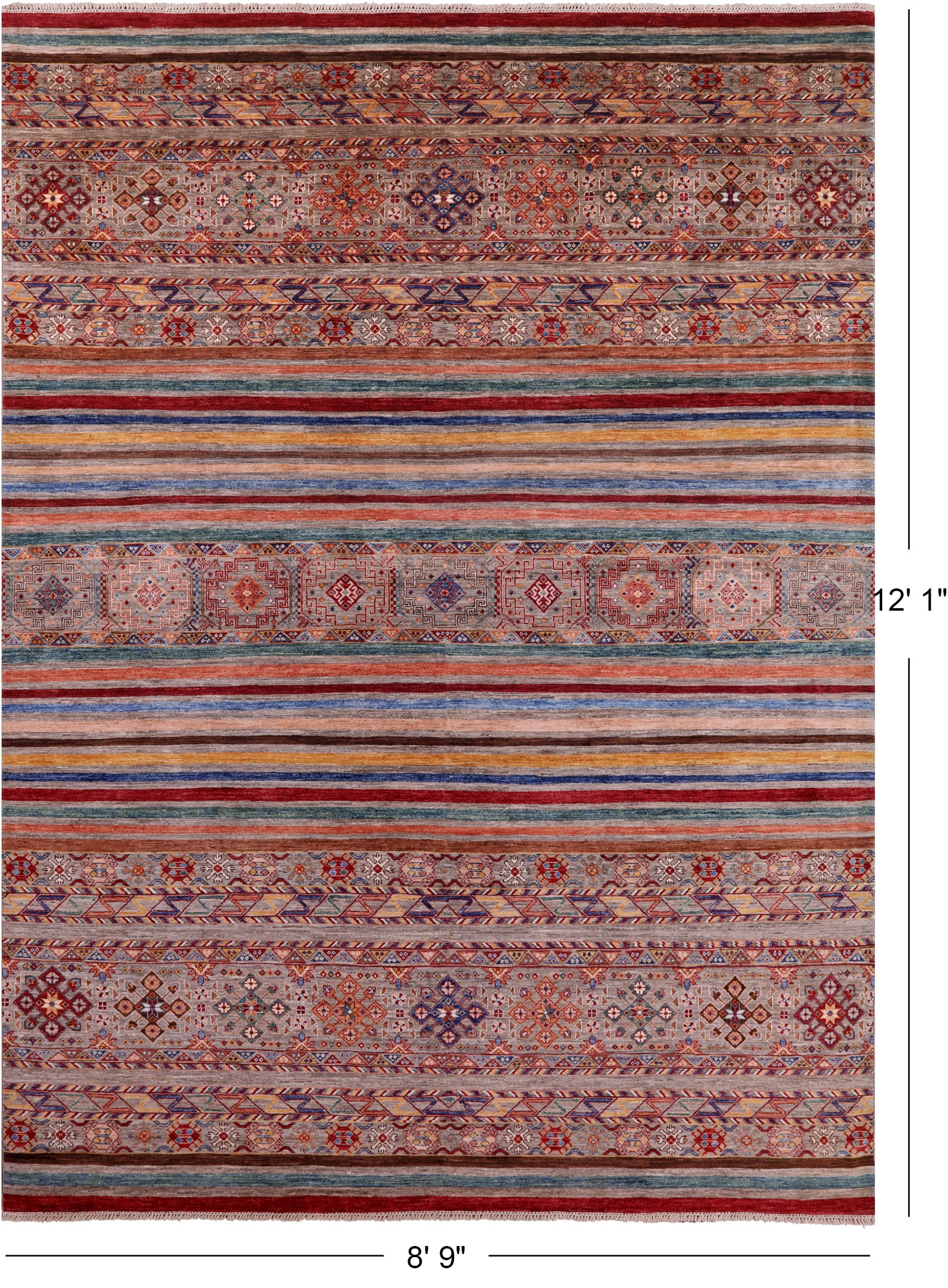 Khorjin Persian Gabbeh Hand Knotted Wool Rug - 8' 9" X 12' 1" - Golden Nile