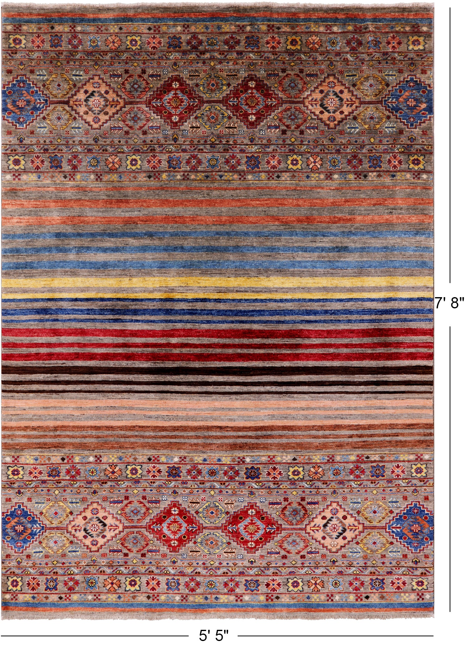 Khorjin Persian Gabbeh Hand Knotted Wool Rug - 5' 5" X 7' 8" - Golden Nile