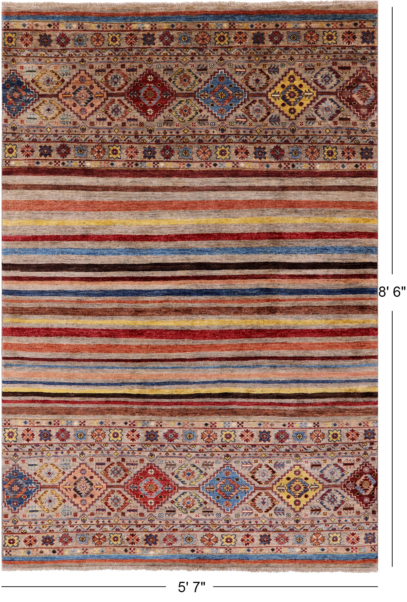 Khorjin Persian Gabbeh Hand Knotted Wool Rug - 5' 7" X 8' 6" - Golden Nile