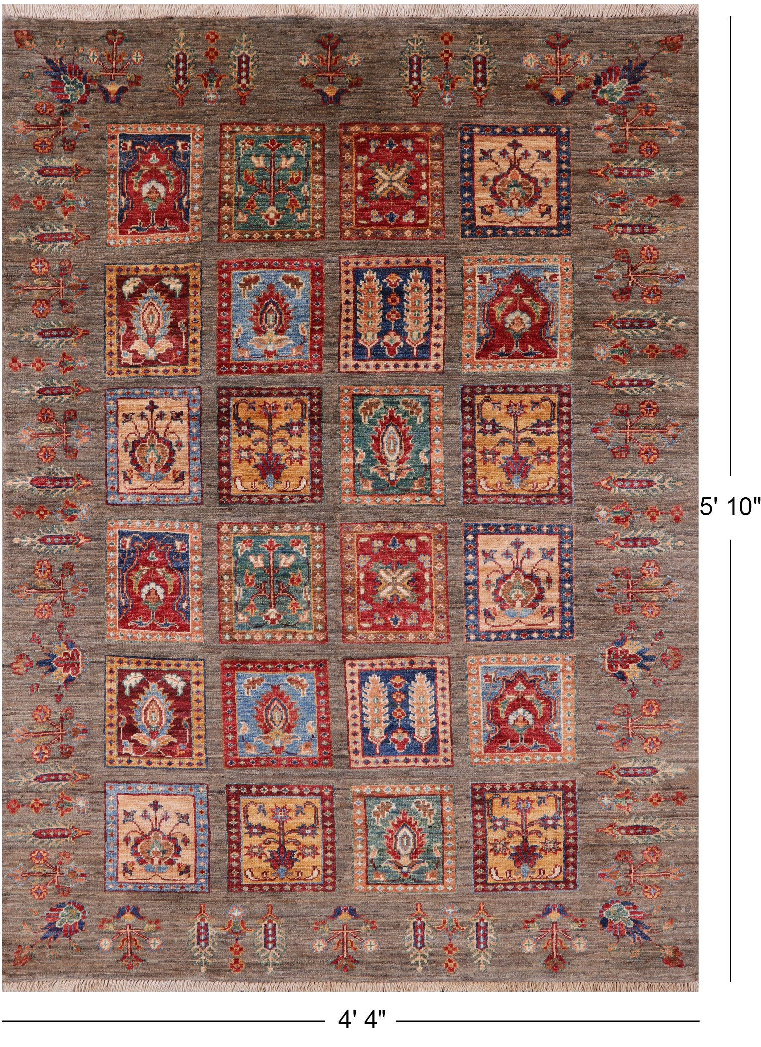 Tribal Gabbeh Hand Knotted Wool Rug - 4' 4" X 5' 10" - Golden Nile