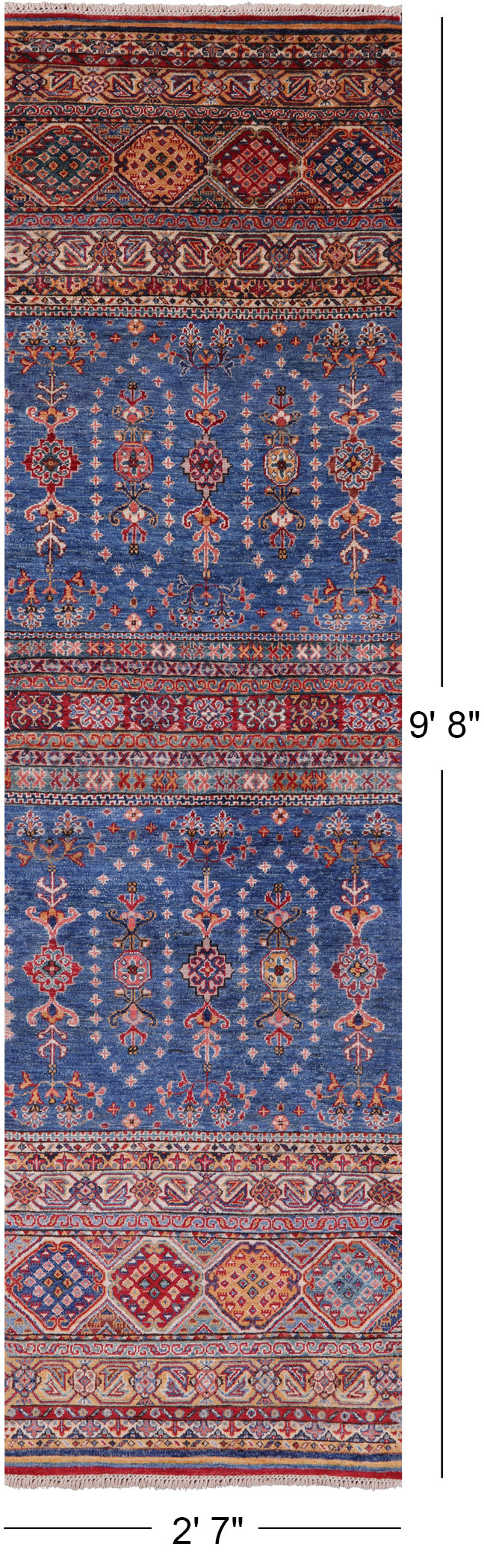 Blue Khorjin Persian Gabbeh Hand Knotted Wool Runner Rug - 2' 7" X 9' 8" - Golden Nile