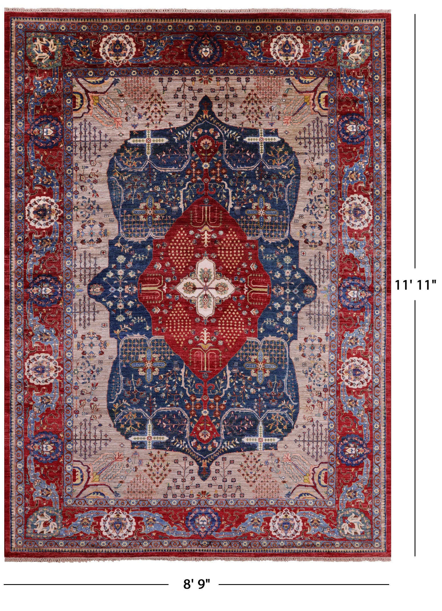 Blue Persian Tabriz Hand Knotted Wool Rug - 8' 9" X 11' 11" - Golden Nile