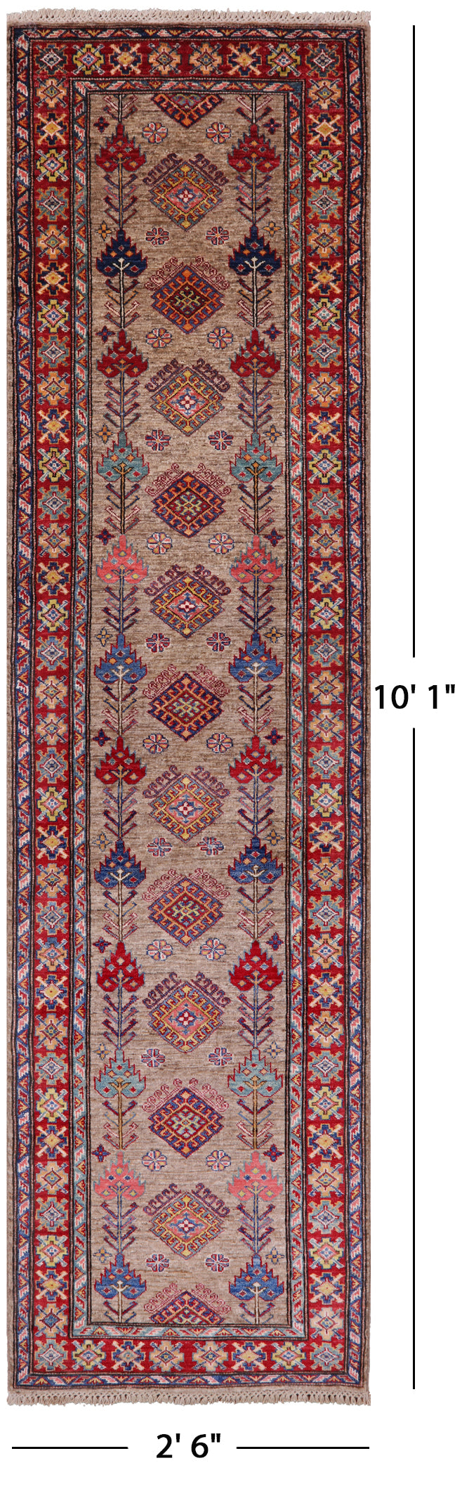 Super Kazak Handmade Wool Runner Rug - 2' 6" X 10' 1" - Golden Nile