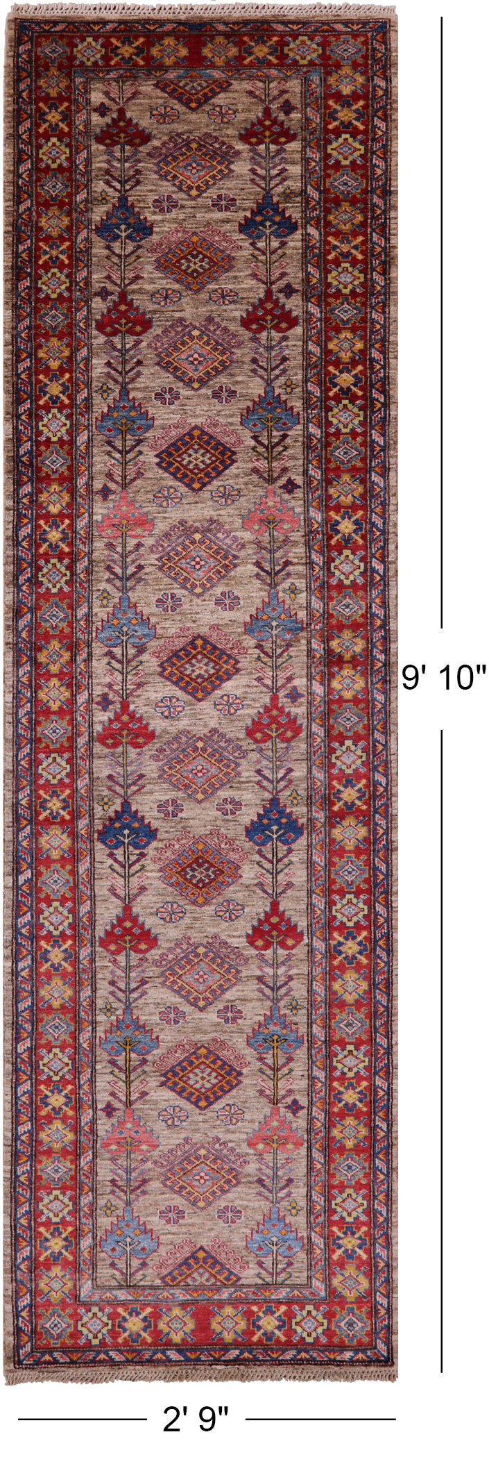 Super Kazak Hand Knotted Wool Runner Rug - 2' 9" X 9' 10" - Golden Nile