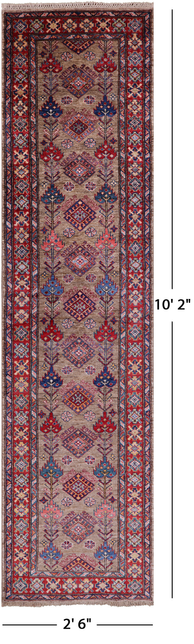 Super Kazak Handmade Wool Runner Rug - 2' 6" X 10' 2" - Golden Nile