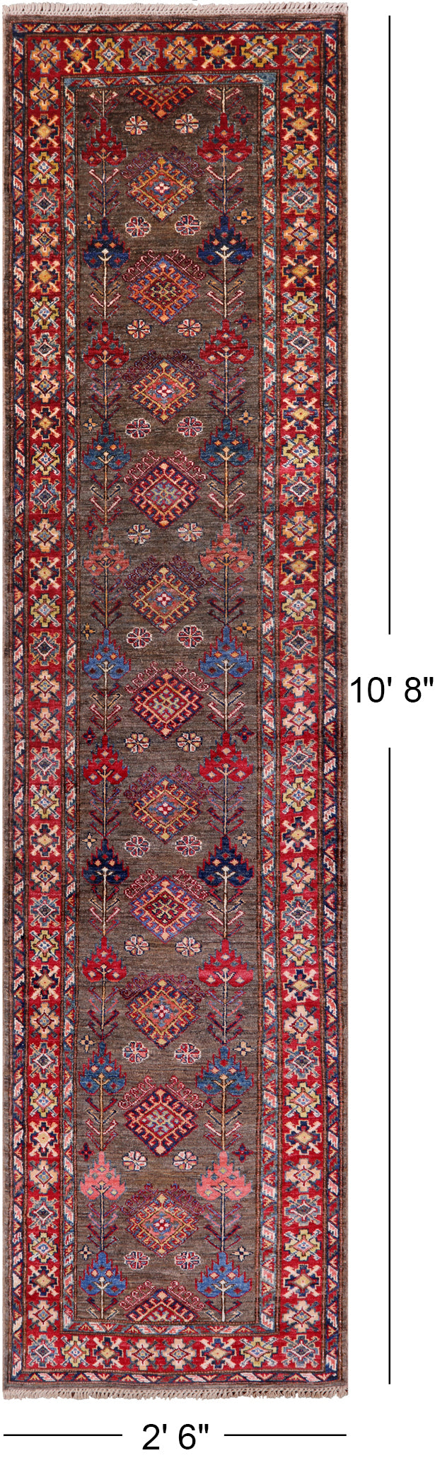 Super Kazak Hand Knotted Wool Runner Rug - 2' 6" X 10' 8" - Golden Nile