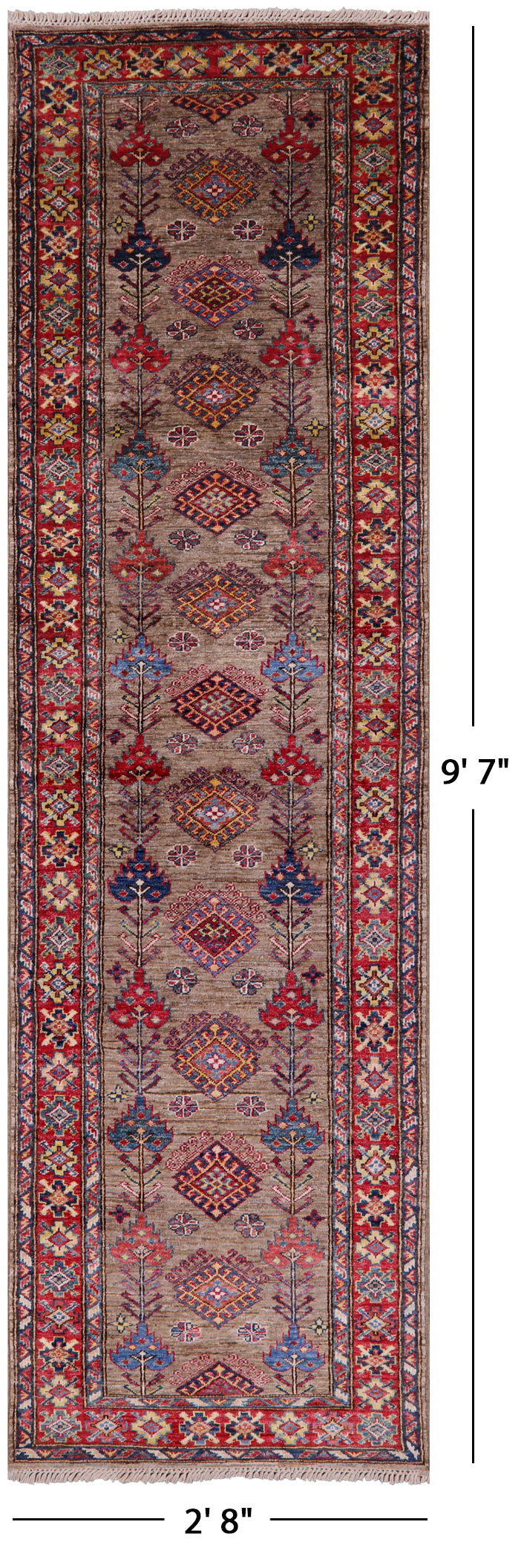 Super Kazak Hand Knotted Wool Runner Rug - 2' 8" X 9' 7" - Golden Nile