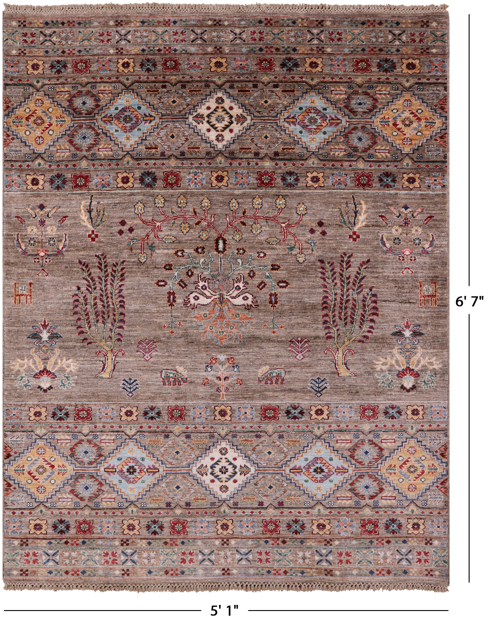 Khorjin Persian Gabbeh Handmade Wool Rug - 5' 1" X 6' 7" - Golden Nile