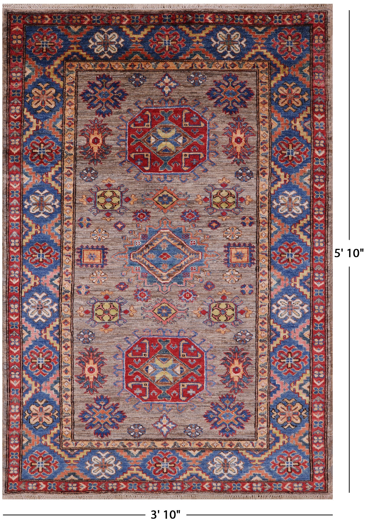 Super Kazak Hand Knotted Wool Rug - 3' 10" X 5' 10" - Golden Nile