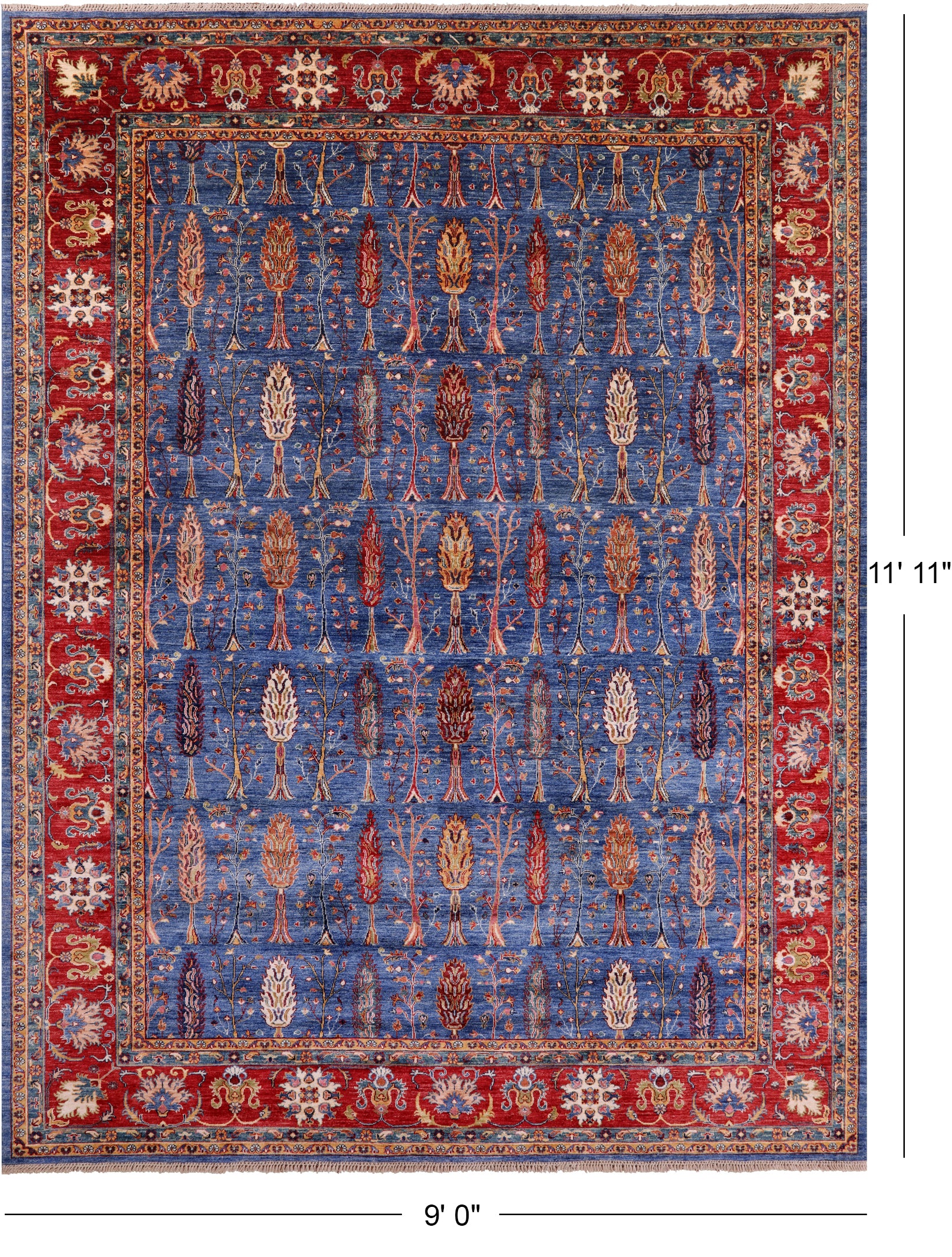 Blue Persian Fine Serapi Hand Knotted Wool Rug - 9' 0" X 11' 11" - Golden Nile
