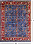 Blue Persian Fine Serapi Hand Knotted Wool Rug - 9' 0" X 11' 11" - Golden Nile