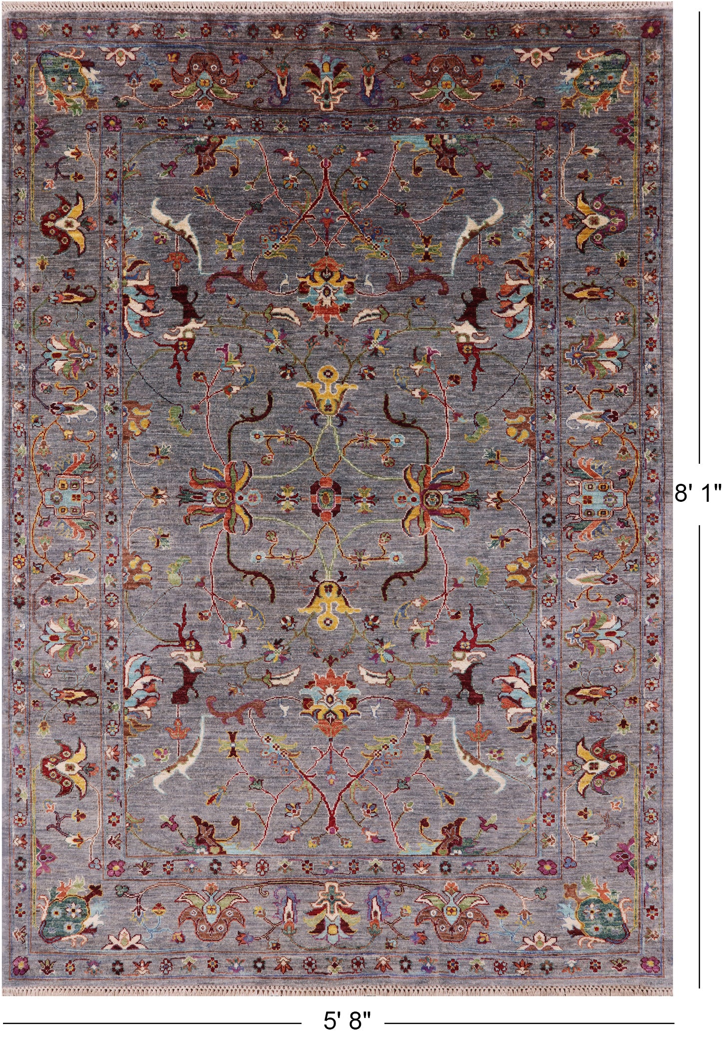 Grey Peshawar Handmade Wool Rug - 5' 8" X 8' 1" - Golden Nile
