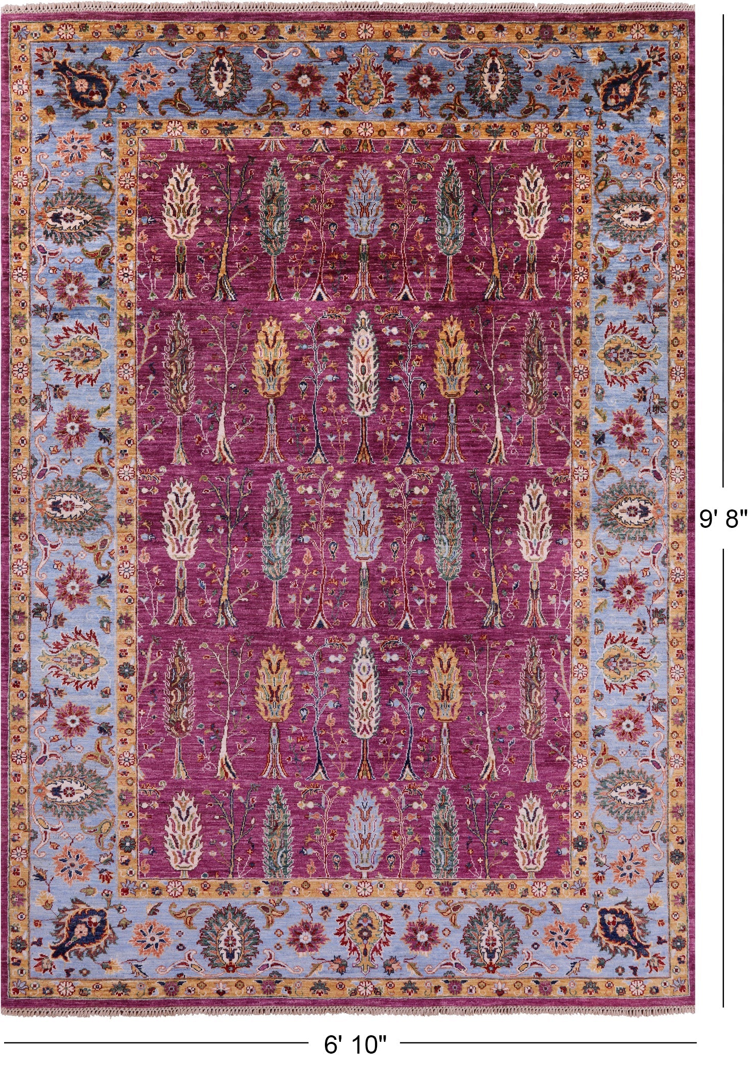 Purple Persian Fine Serapi Hand Knotted Wool Rug - 6' 10" X 9' 8" - Golden Nile