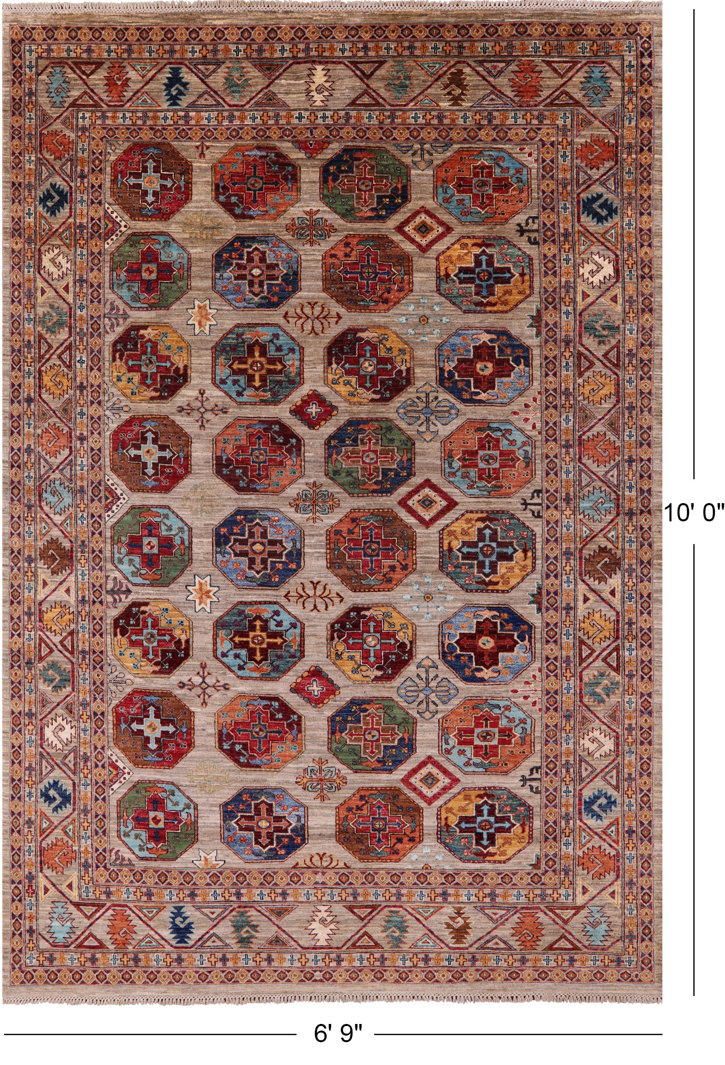 Turkmen Ersari Handmade Wool Rug - 6' 9" X 10' 0" - Golden Nile