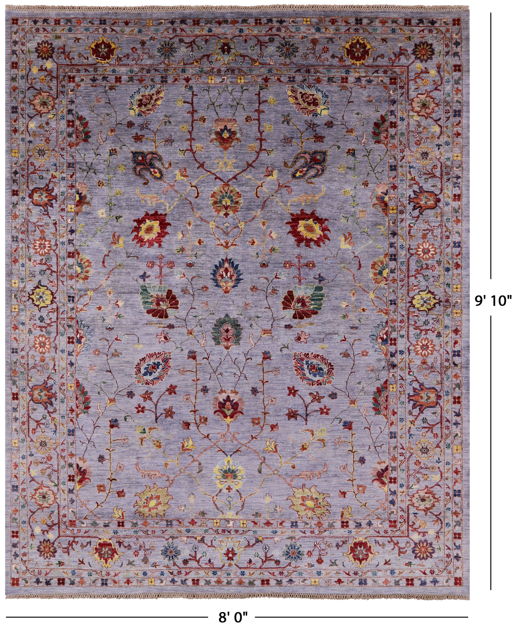 Peshawar Hand Knotted Wool Rug - 8' 0" X 9' 10" - Golden Nile