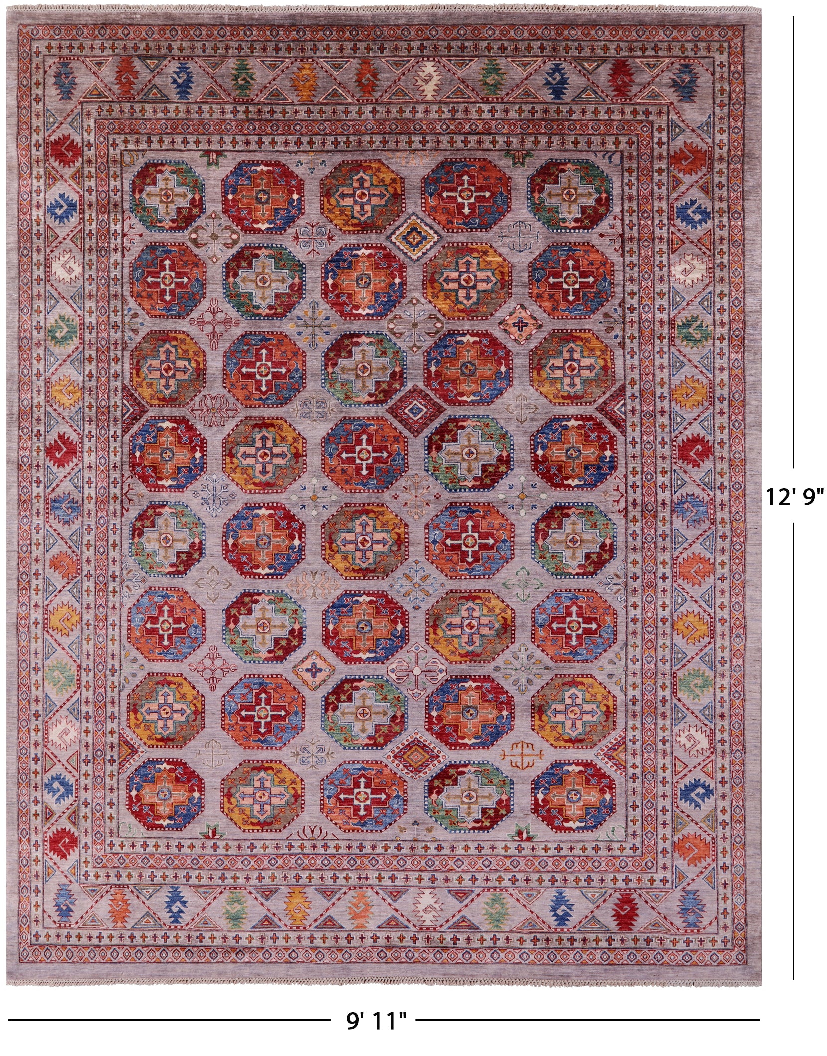 Turkmen Ersari Hand Knotted Wool Rug - 9' 11" X 12' 9" - Golden Nile