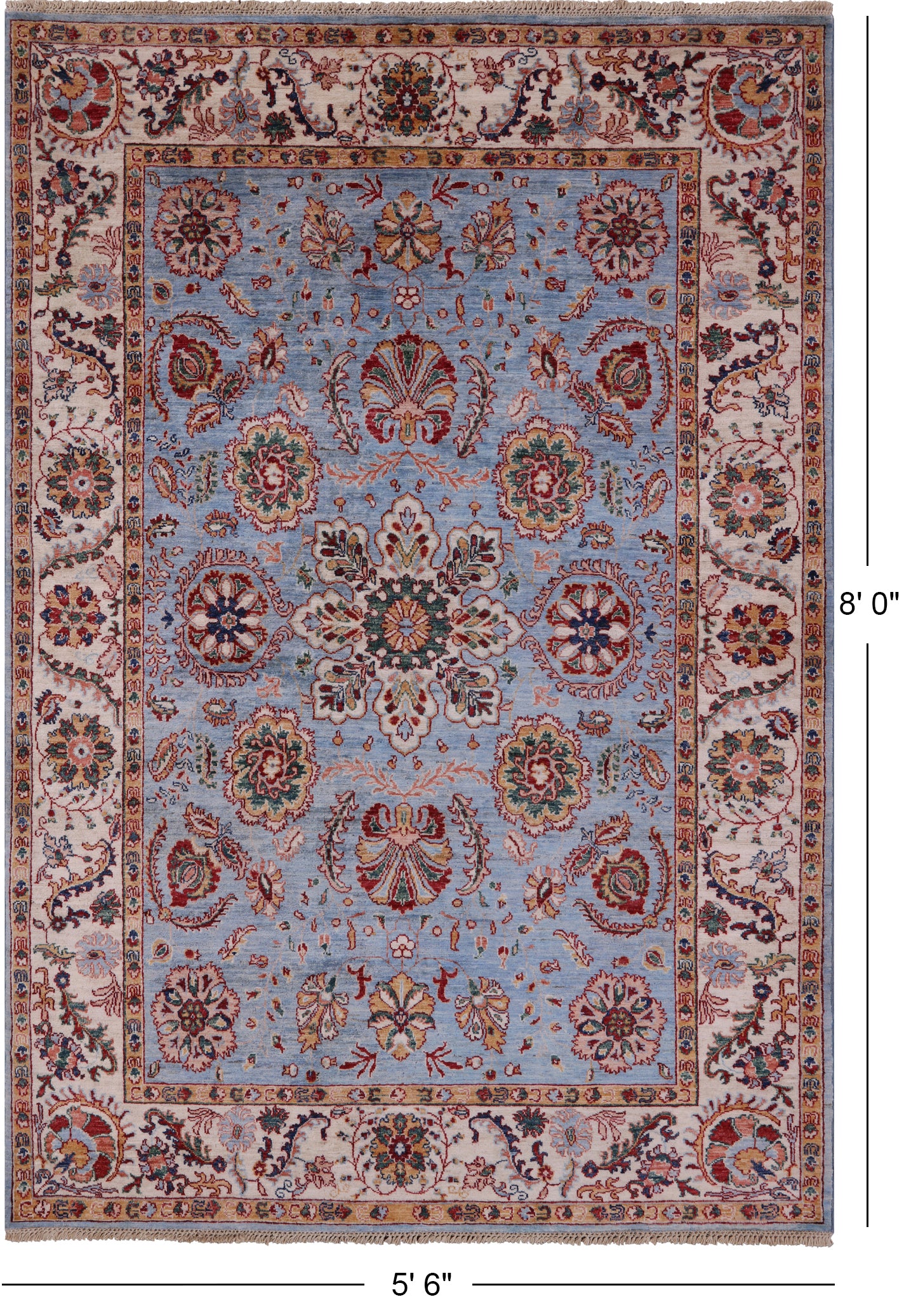 Blue Peshawar Hand Knotted Wool Rug - 5' 6" X 8' 0" - Golden Nile