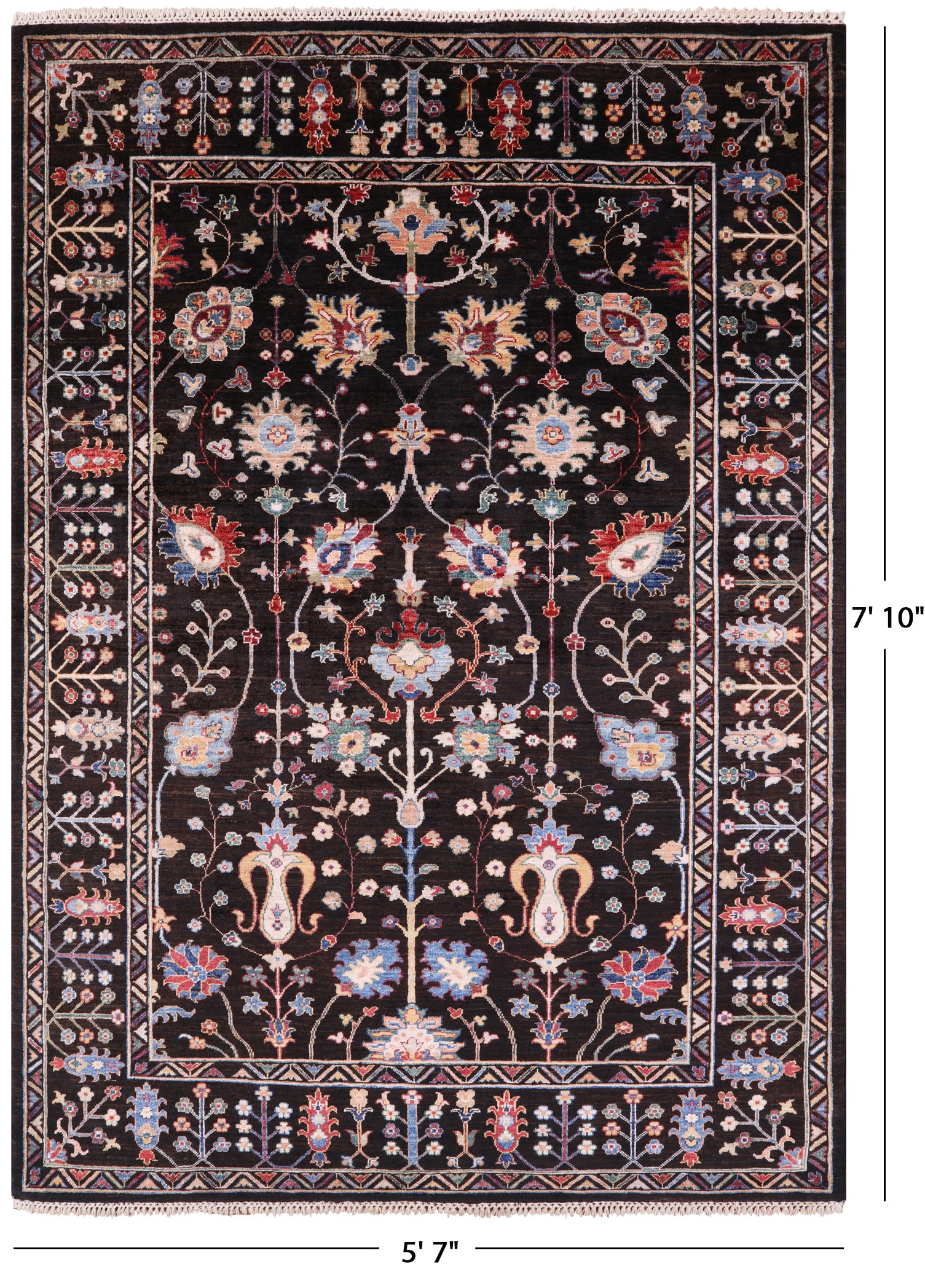 Brown Peshawar Hand Knotted Wool Rug - 5' 7" X 7' 10" - Golden Nile