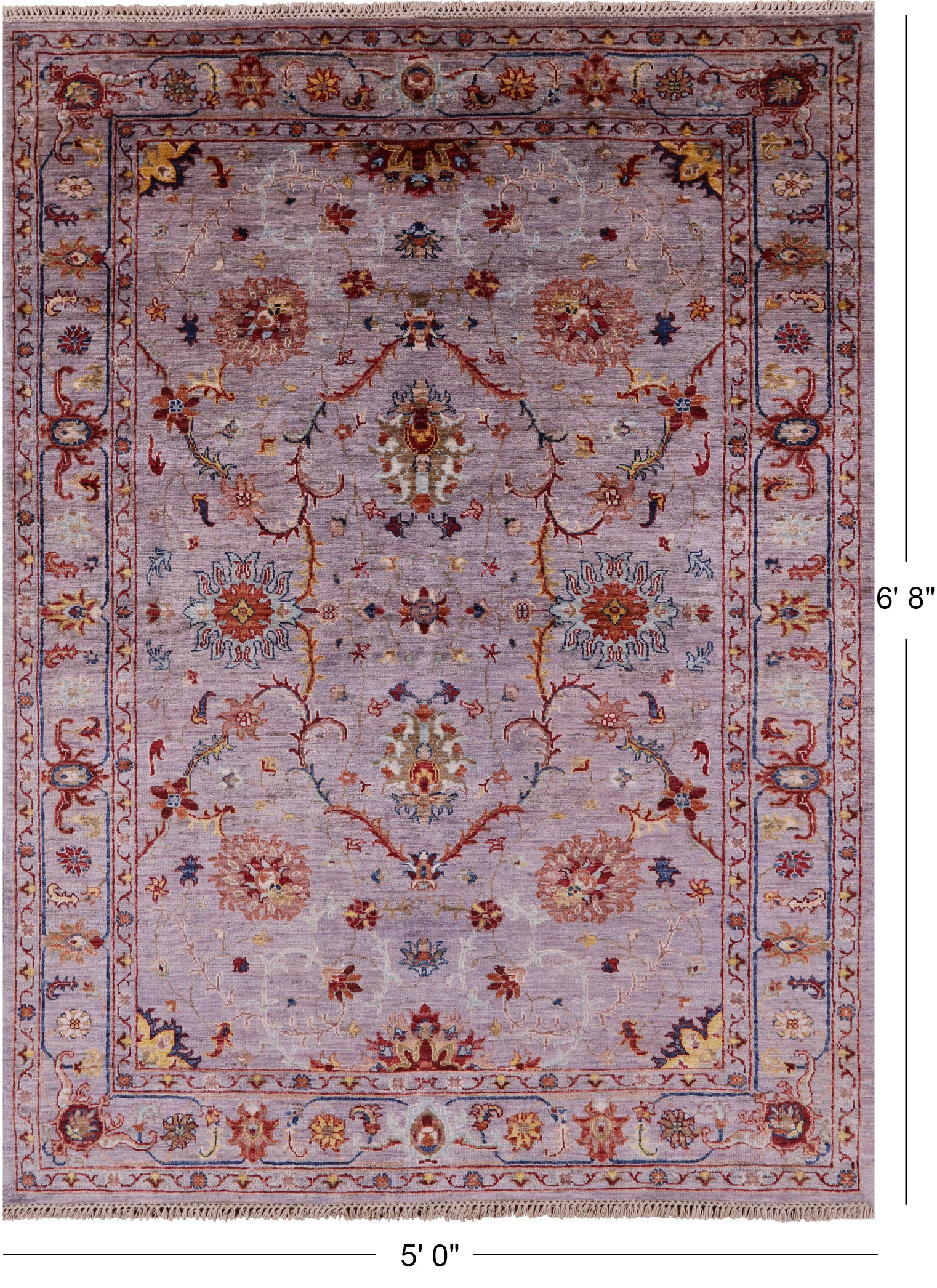 Grey Peshawar Hand Knotted Wool Rug - 5' 0" X 6' 8" - Golden Nile
