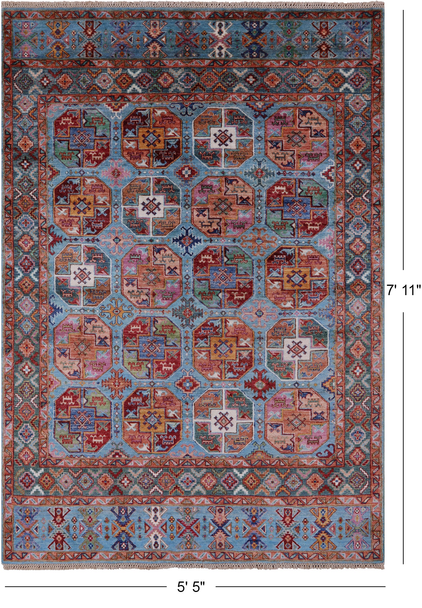 Blue Turkmen Ersari Hand Knotted Wool Rug - 5' 5" X 7' 11" - Golden Nile
