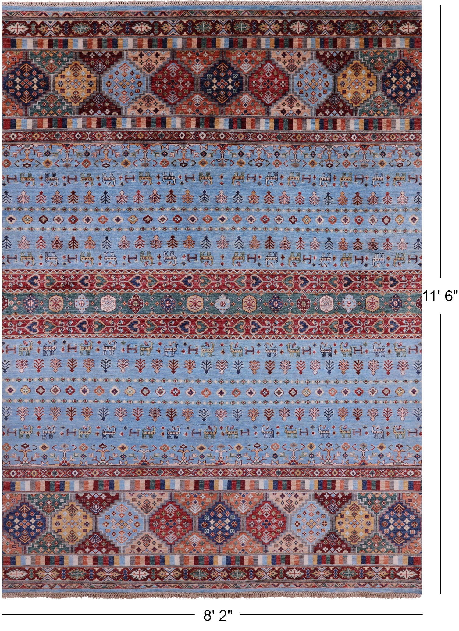 Blue Tribal Persian Gabbeh Hand Knotted Wool Rug - 8' 2" X 11' 6" - Golden Nile