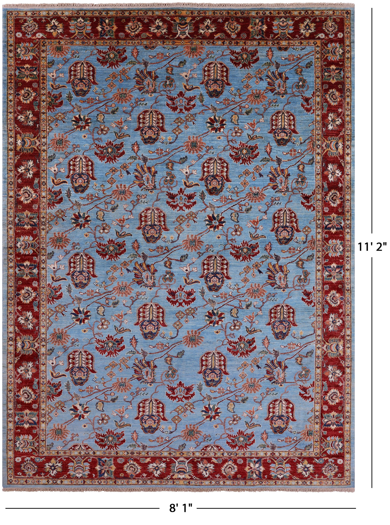 Blue Peshawar Hand Knotted Wool Rug - 8' 1" X 11' 2" - Golden Nile