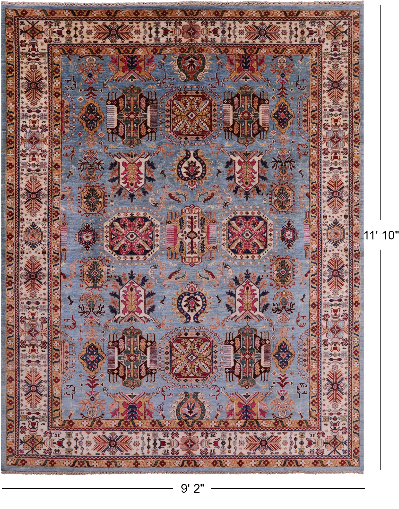 Blue Persian Fine Serapi Hand Knotted Wool Rug - 9' 2" X 11' 10" - Golden Nile