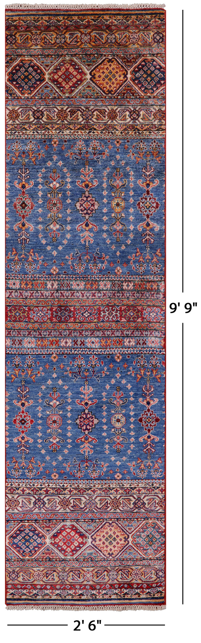 Blue Khorjin Persian Gabbeh Handmade Wool Runner Rug - 2' 6" X 9' 9" - Golden Nile