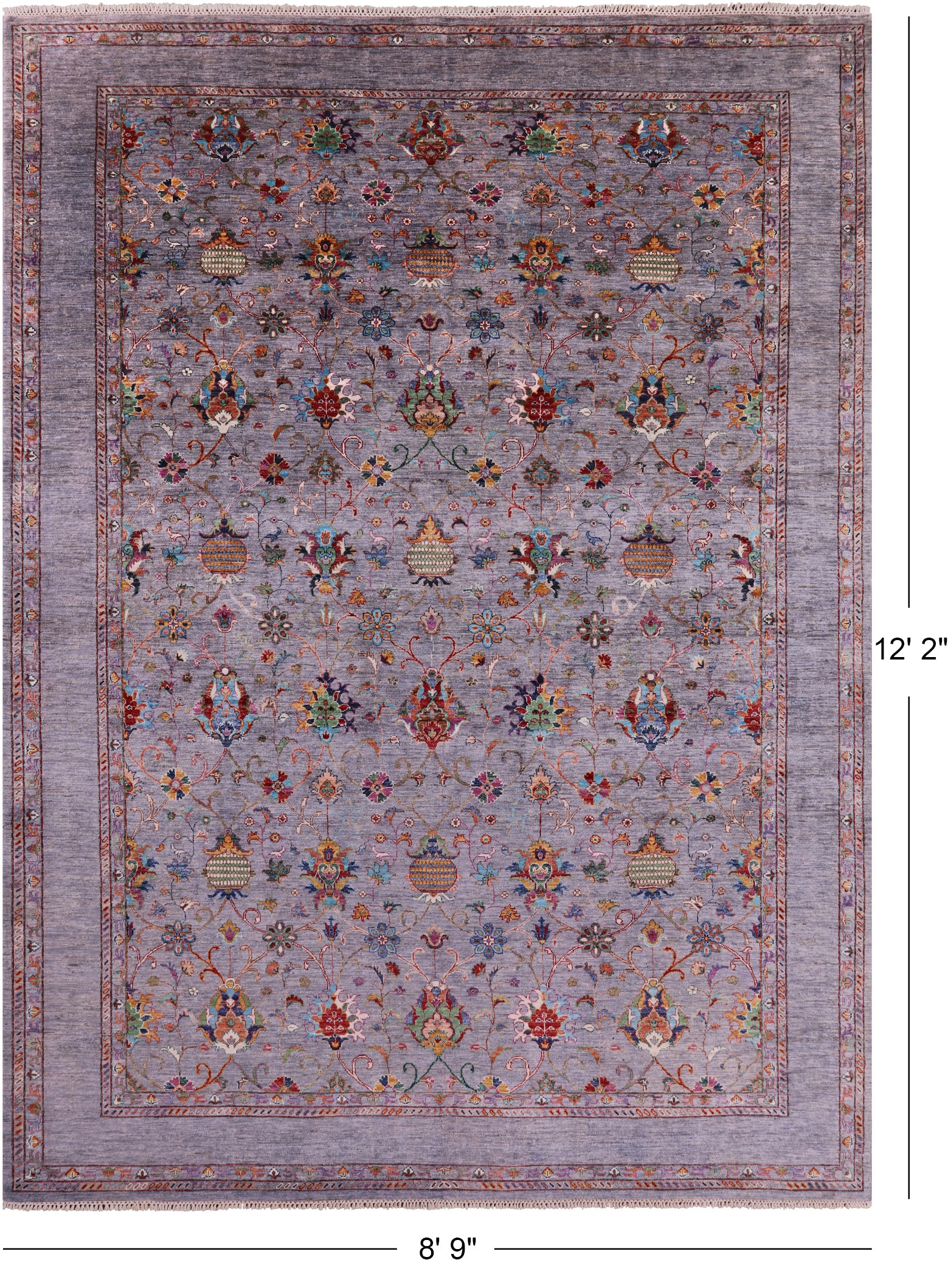 Grey Peshawar Handmade Wool Rug - 8' 9" X 12' 2" - Golden Nile