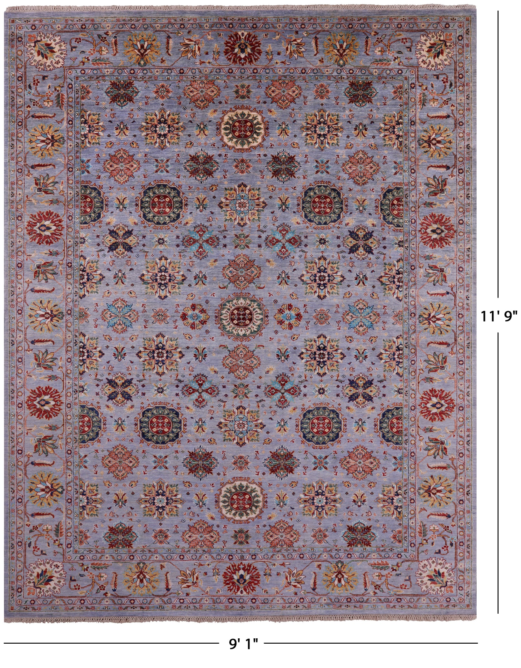 Peshawar Hand Knotted Wool Rug - 9' 1" X 11' 9" - Golden Nile
