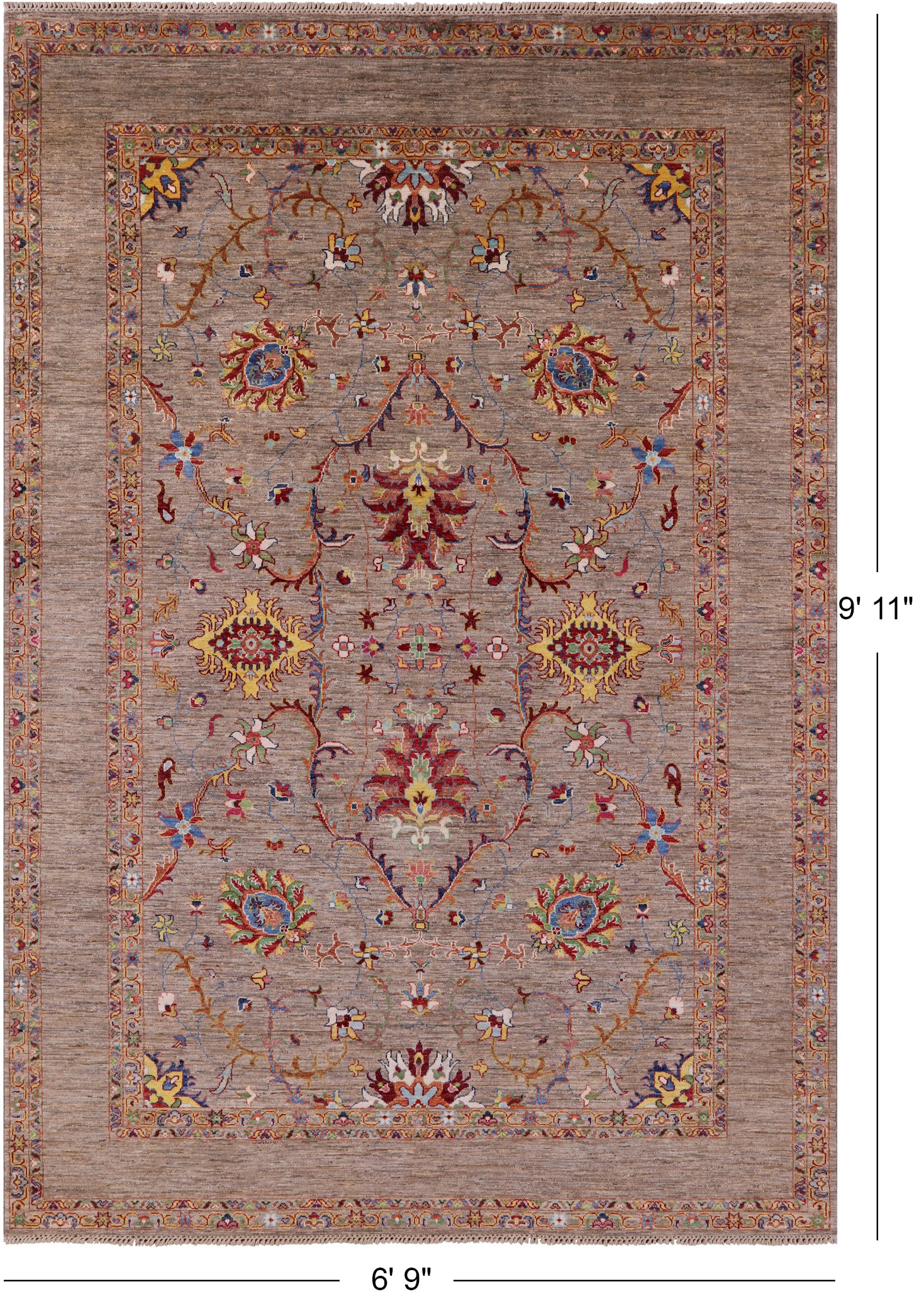Peshawar Hand Knotted Wool Rug - 6' 9" X 9' 11" - Golden Nile