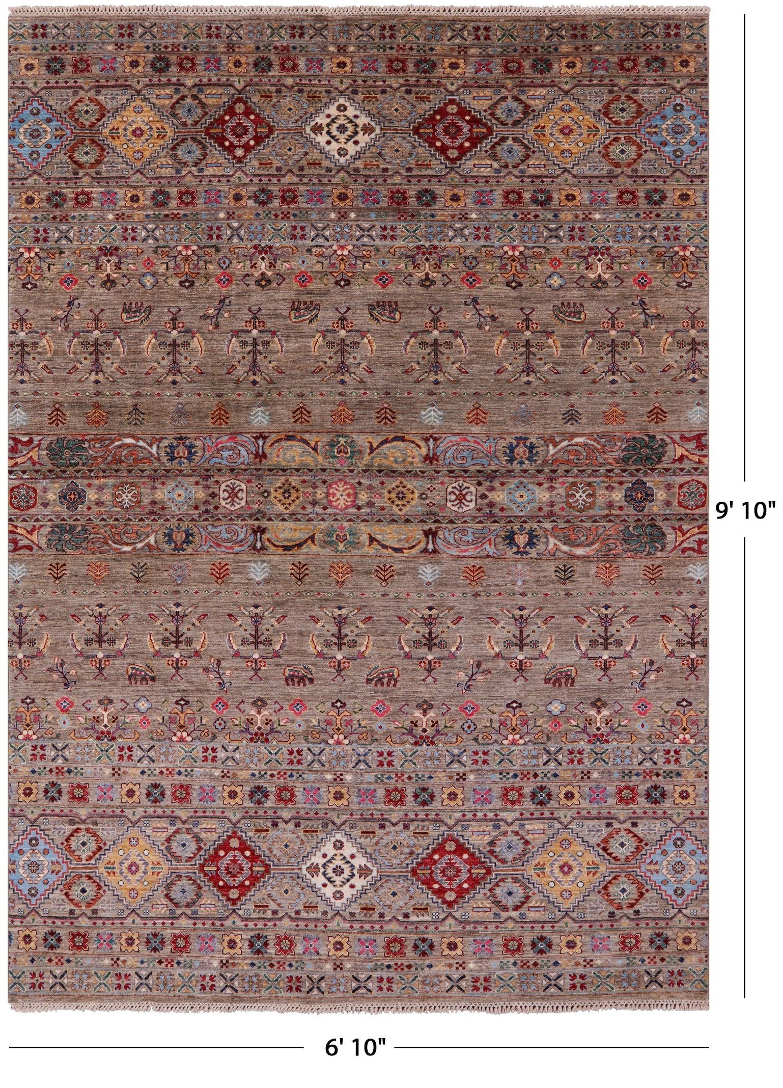 Khorjin Persian Gabbeh Hand Knotted Wool Rug - 6' 10" X 9' 10" - Golden Nile