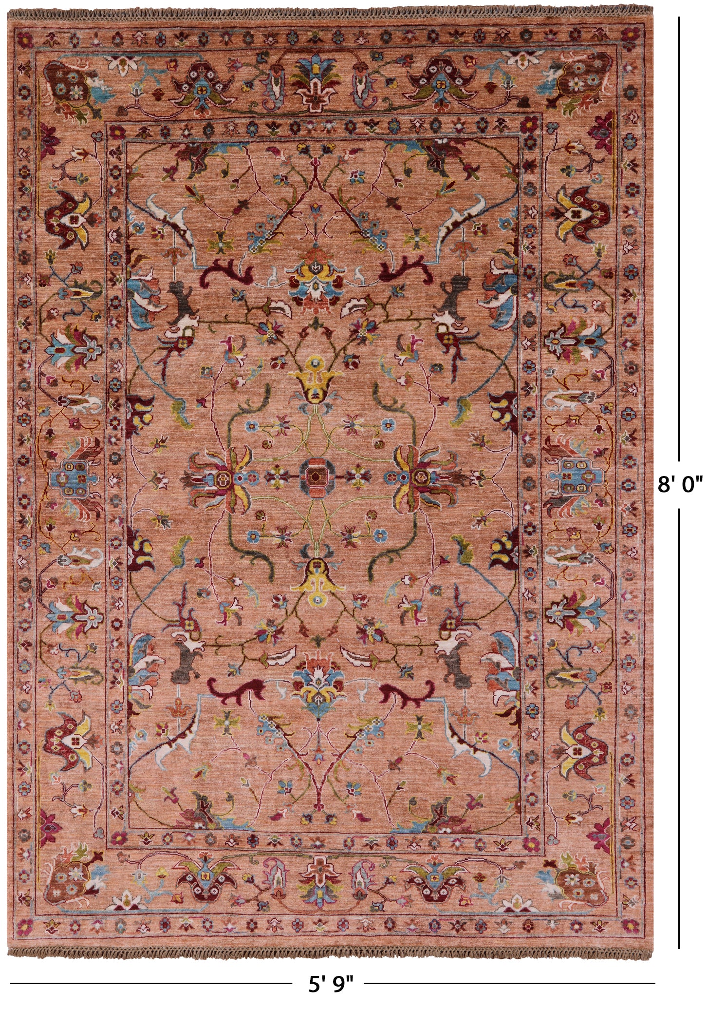 Peshawar Hand Knotted Wool Rug - 5' 9" X 8' 0" - Golden Nile