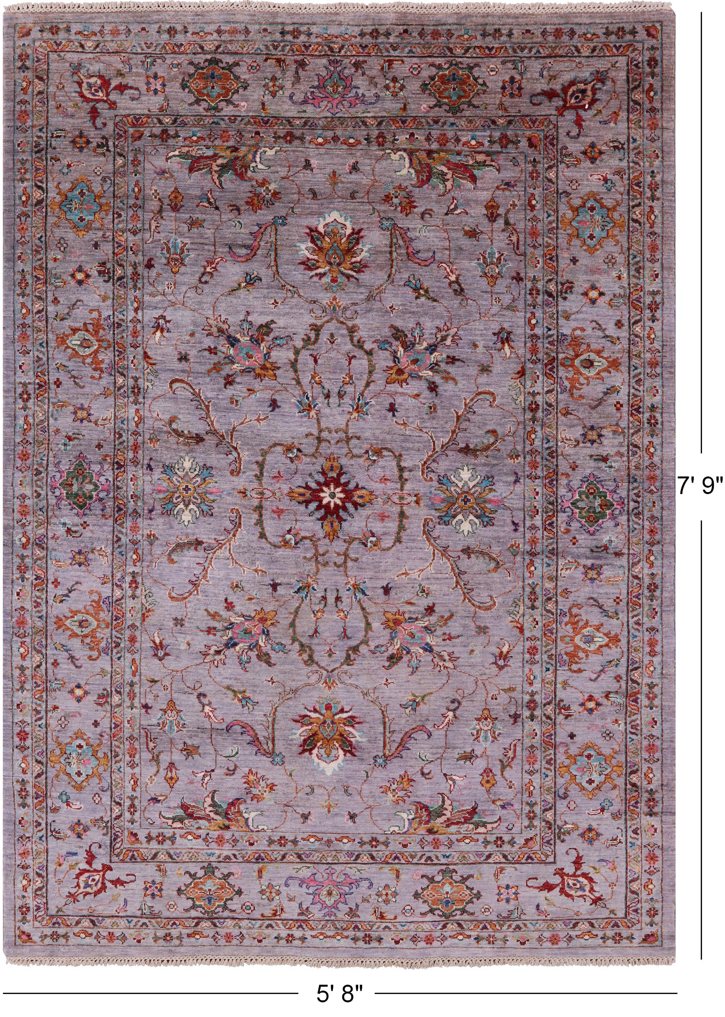 Grey Peshawar Hand Knotted Wool Rug - 5' 8" X 7' 9" - Golden Nile